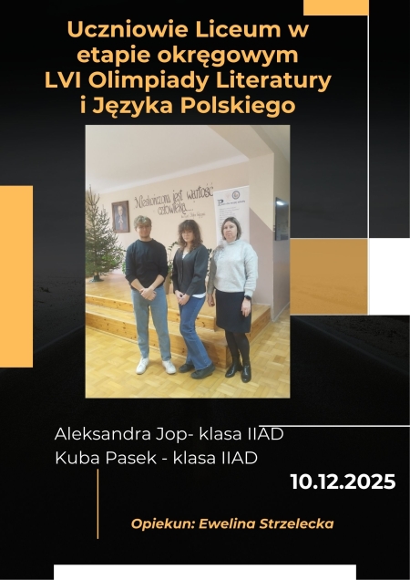 Uczniowie Liceum Ogólnokształcącego im. ks. kard. Stefana Wyszyńskiego   w Staszowie w etapie okręgowym LVI Olimpiady Literatury i Języka Polskiego
